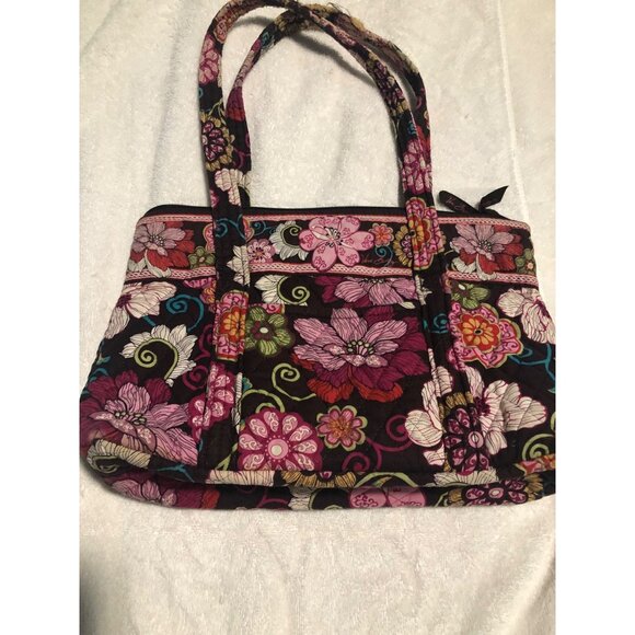 Vera Bradley Mod Floral Purse Shoulder Bag Two Handle Pink Brown Beige Flowers - Picture 1 of 7